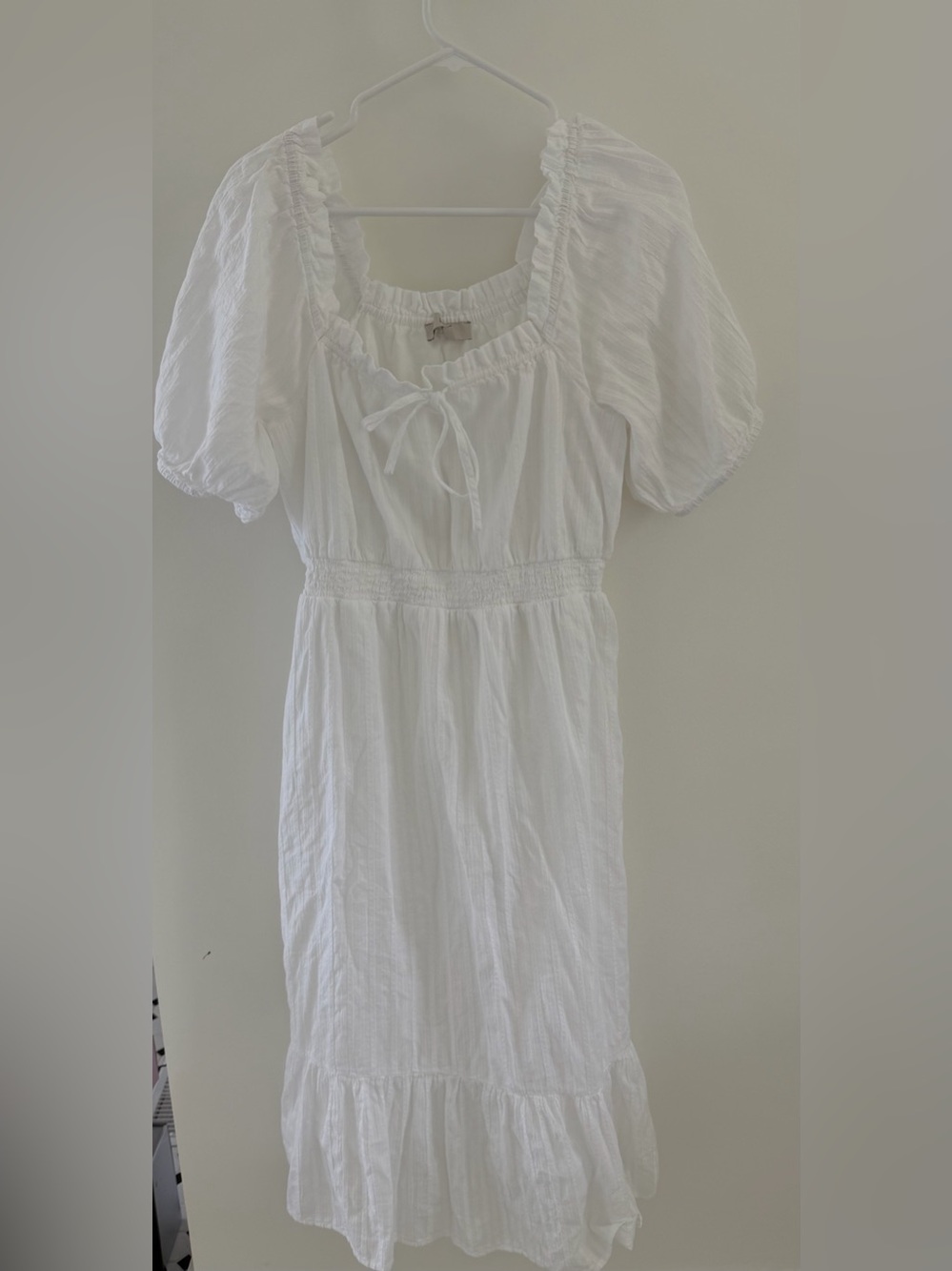 LOFT White Puff-Sleeve Tie-Front Cotton Maxi Dress Cottagecore